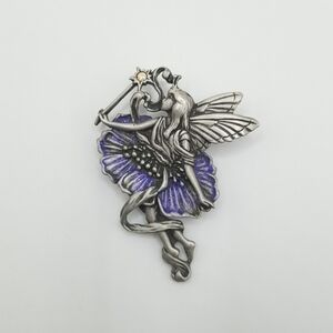 JJ Signed Vintage Pewter Fairy Ballerina Brooch Pin